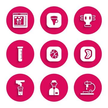 Set Salt stone, Laboratory assistant, Microscope, Bacteria, Test tube and flask Illustrazione stock