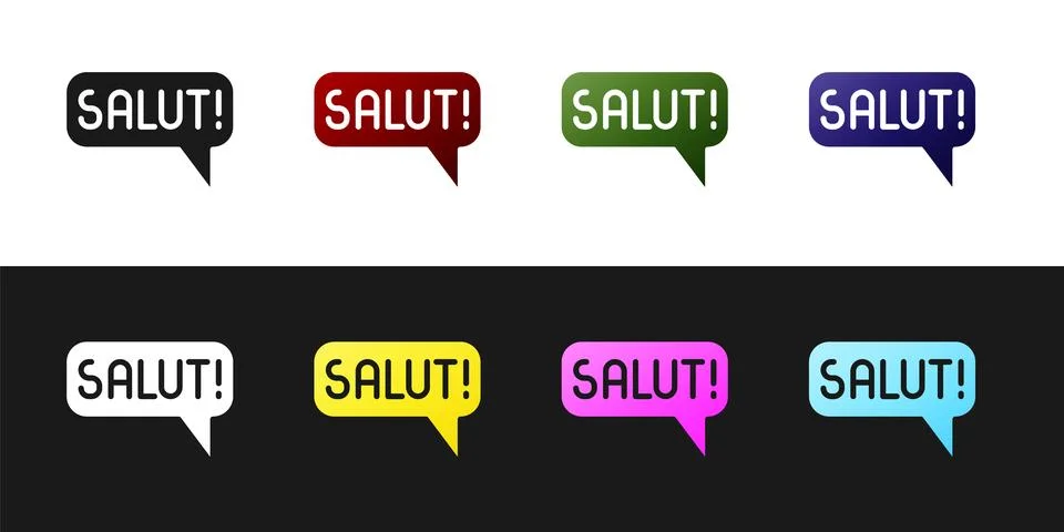 Set Salut in different languages icon isolated on black and white backgroun.. Stock Illustration