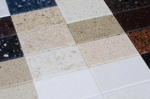 A set of samples of acrylic artificial stone for kitchen Stock Photos