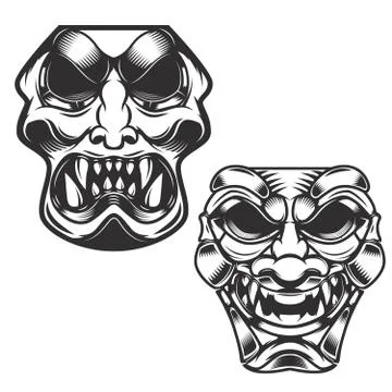 Set of samurai masks. Design elements for logo, label, sign. Vec Stock Illustration