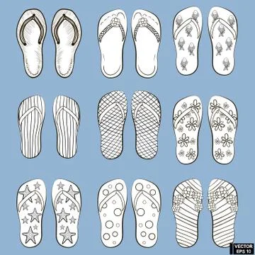 Set of sandals hand drawing. Ilustración de archivo