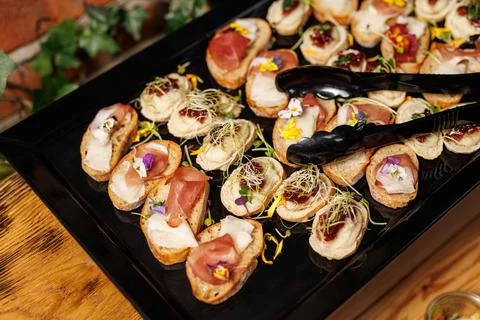 Set of sandwiches at the wedding event. Stock Photos