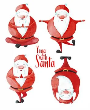 Set of Santa Claus in various poses of yoga. Stock Illustration