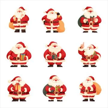 A set of Santa clauses. Isolated on a white background Stock Illustration
