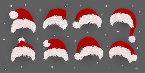 Set of Santa Hat, vector icons. Template for Christmas photography and greeting Stock Illustration