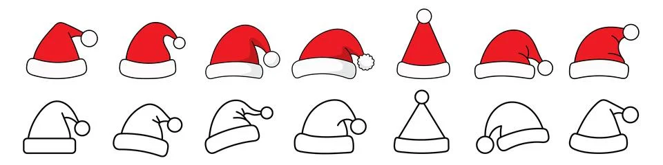 Set Of Santa Hat Vector Illustration. Santa Claus Hat. Merry Christmas. San.. Stock Illustration