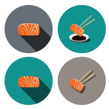 Set of sashimi salmon icon in flat style, vector Stock Illustration