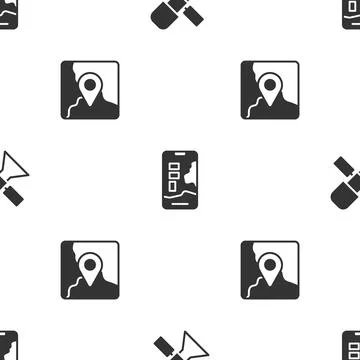 Set Satellite, City map navigation and Folded with location marker on seamless Stock Illustration