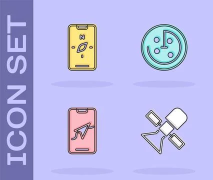 Set Satellite, Compass on mobile, City map navigation and Radar with target.. Stock Illustration