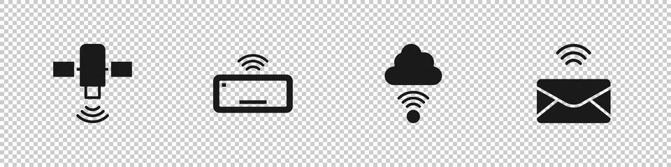 Set Satellite, Computer keyboard, Network cloud connection and Mail and e-mail Illustrazione stock