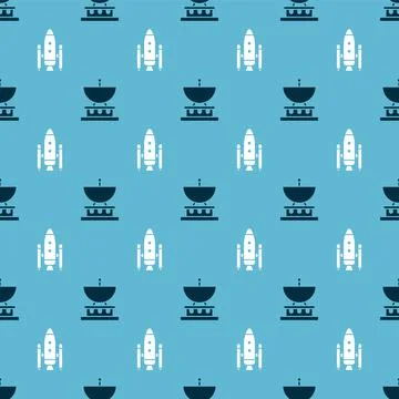 Set Satellite dish and Space shuttle and rockets on seamless pattern. Vector 스톡 일러스트