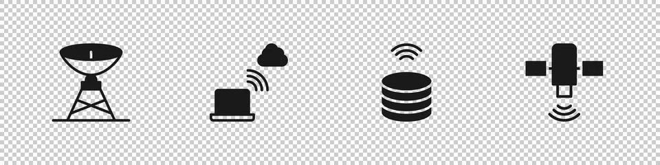 Set Satellite dish, Network cloud connection, Smart data server and icon. Vector Stockillustratie