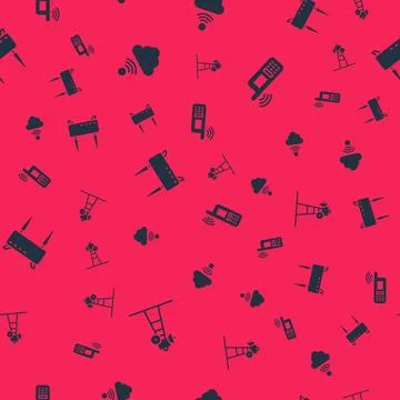 Set Satellite dish, Network cloud connection, Router and wi-fi signal and M.. Illustrazione stock