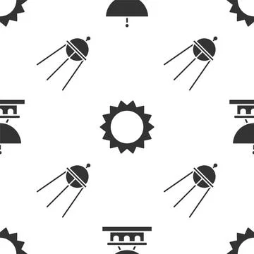 Set Satellite dish, Sun and Satellite on seamless pattern. Vector Stock Illustration