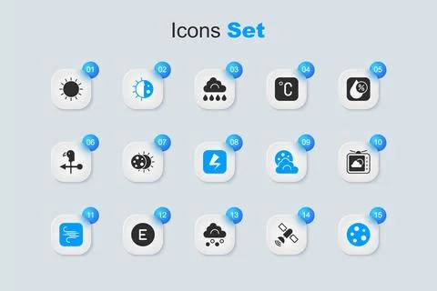 Set Satellite, Eclipse of the sun, Day night cycle, Wind, Moon, Weather for.. Ilustração Stock