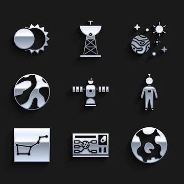 Set Satellite, Futuristic hud interface, Earth globe, Astronaut, Great Bear Stock Illustration