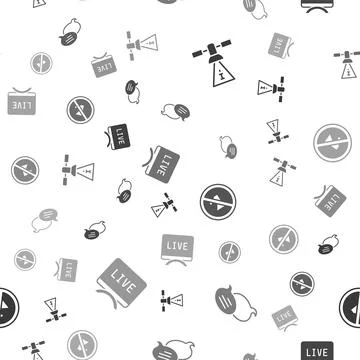 Set Satellite, Speech bubble chat, Censored stamp and Live report on seamless Stock Illustration