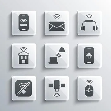 Set Satellite, Wireless computer mouse, Cloud technology data, Network cloud Stock Illustration