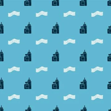 Set Sauce bottle and Bacon stripe on seamless pattern. Vector Illustrazione stock