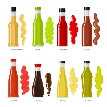 Set of Sauce Bottles. Different Kinds of Dressings Stock Illustration