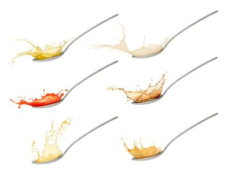 Set of sauces in a spoon on a white background Foto stock