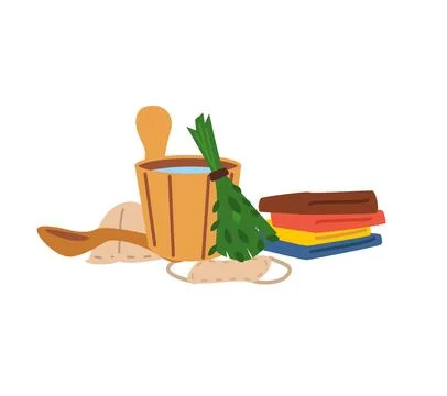 Set of sauna and spa tools flat style, vector illustration Stock Illustration
