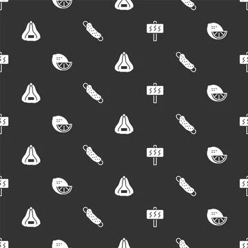 Set Sauna, Lemon, hat and Washcloth on seamless pattern. Vector Stock Illustration