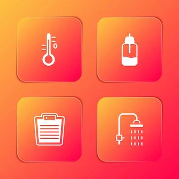 Set Sauna thermometer, Essential oil bottle, Bathroom scales and Shower icon Stock Illustration