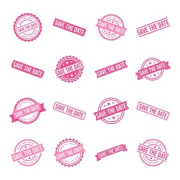 Set Save The Date Letter Rubber Stamp Template Illustration Design Illustrazione stock