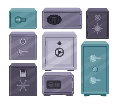 Set of save deposit box set collection, safe box for money, deposit steel v.. Stock Illustration