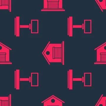 Set Scale and Warehouse on seamless pattern. Vector Stock Illustration