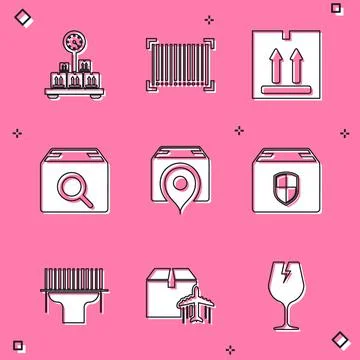 Set Scale with cardboard box, Barcode, Cardboard traffic, Search package Stockillustratie