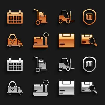 Set Scale with cardboard box, Delivery security shield, Search package, Carton Stock Illustration
