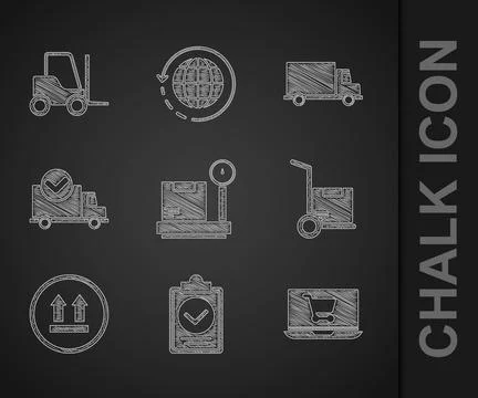 Set Scale with cardboard box, Verification of delivery list clipboard, Shopping Stock Illustration