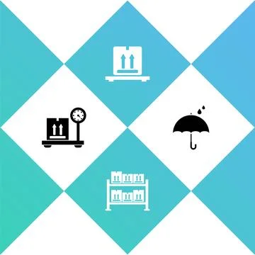 Set Scale with cardboard box, Warehouse, Cardboard boxes on pallet and Umbrella Illustrazione stock