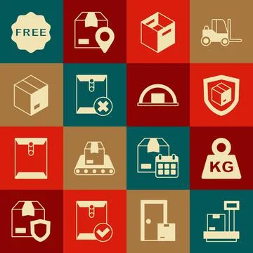 Set Scale with cardboard box, Weight, Delivery security shield, Carton, Delete Stock Illustration