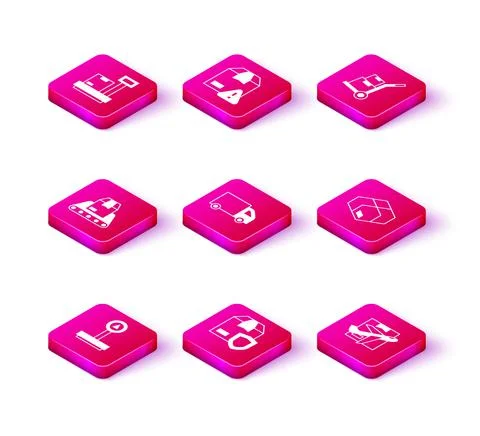 Set Scale, Delivery security with shield, Conveyor belt box, cargo truck, Plane Stockillustratie