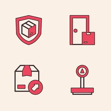 Set Scale, Delivery security with shield, Home delivery services and Carton Stockillustratie