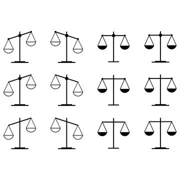 Set of Scale equal icon, lawyer crime web sign, protection balance isolated v Stock Illustration