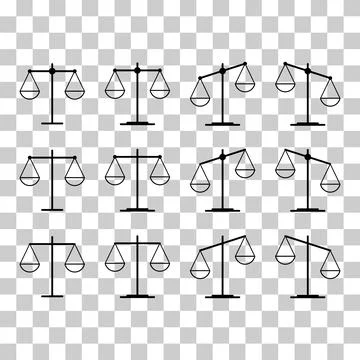 Set of Scale equal icon, lawyer crime web sign, protection balance isolated v Stock Illustration