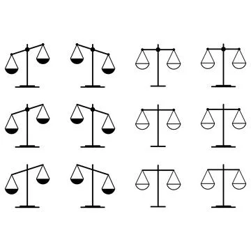 Set of Scale equal icon, lawyer crime web sign, protection balance isolated v Stock Illustration