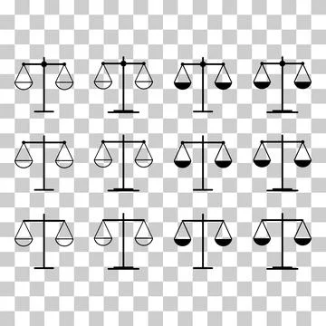 Set of Scale equal icon, lawyer crime web sign, protection balance isolated v Stock Illustration