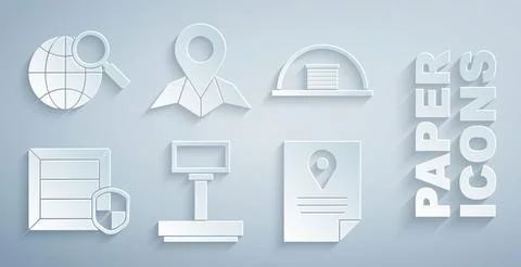 Set Scale, Hangar, Delivery pack security with shield, Document tracking marker 스톡 일러스트