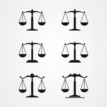 Set of scale icon vector. Law firm logo design. Stock Illustration