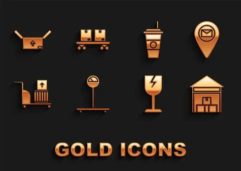 Set Scale, Placeholder on map paper, Warehouse, Fragile broken glass symbol Stock Illustration