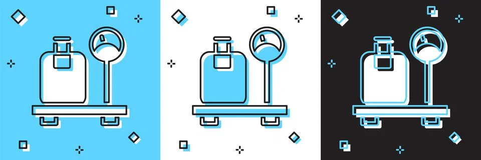 Set Scale with suitcase icon isolated on blue and white, black background 스톡 일러스트