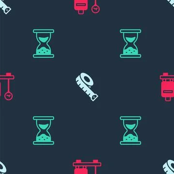 Set Scale with suitcase, Measuring tape and Old hourglass sand on seamless .. 스톡 일러스트