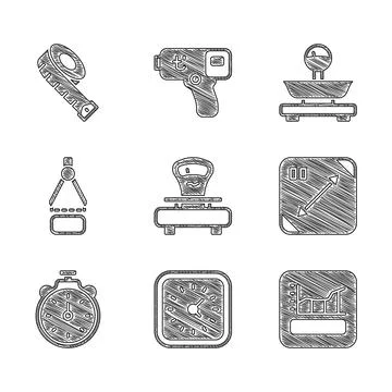 Set Scales, Clock, Graph, schedule, chart, diagram, Diagonal measuring Stock Illustration