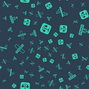 Set Scales of justice, Security camera, Censored stamp and on seamless pattern 스톡 일러스트