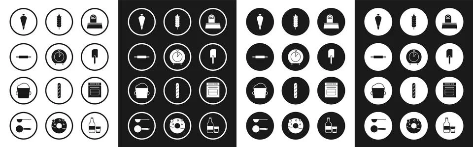Set Scales, Kitchen timer, Rolling pin, Pastry bag for decorate cakes, Spatula Stock Illustration